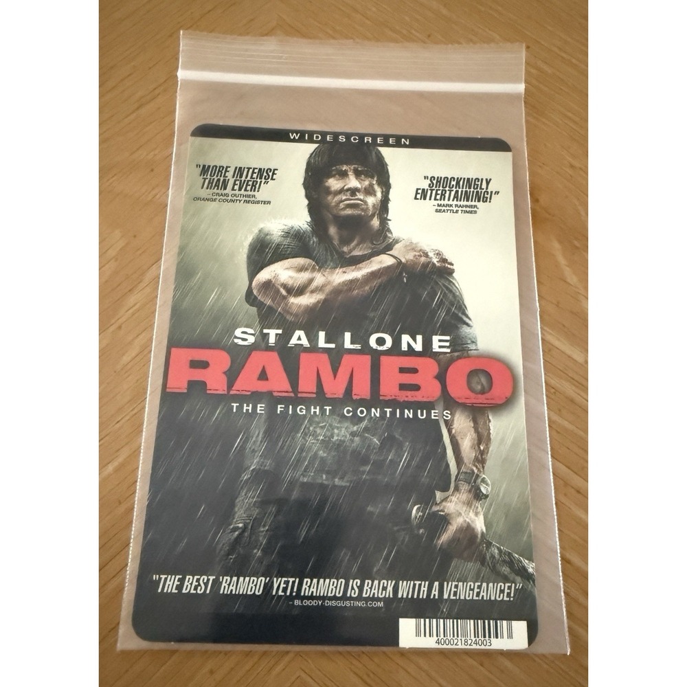 RAMBO THE FIGHT CONTINUES - S STALLONE -‎ BLOCKBUSTER BACKER CARD 5"X8" NO MOVIE